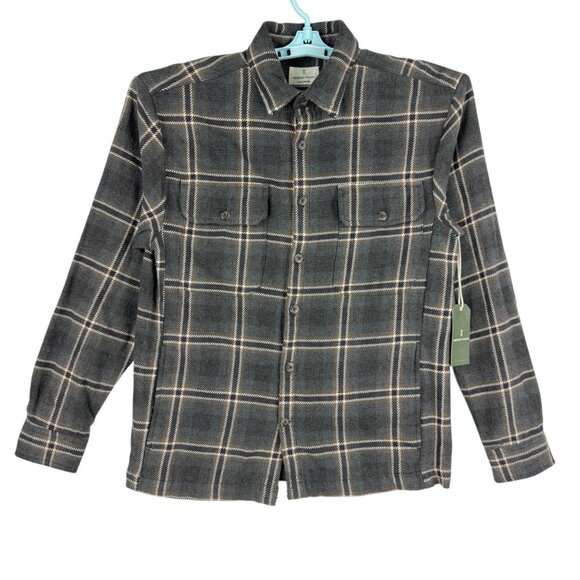 Mutual Weave Men's Long Sleeve Button Charcoal Shadow Plaid Shirt Size Small NWT - Picture 1 of 9